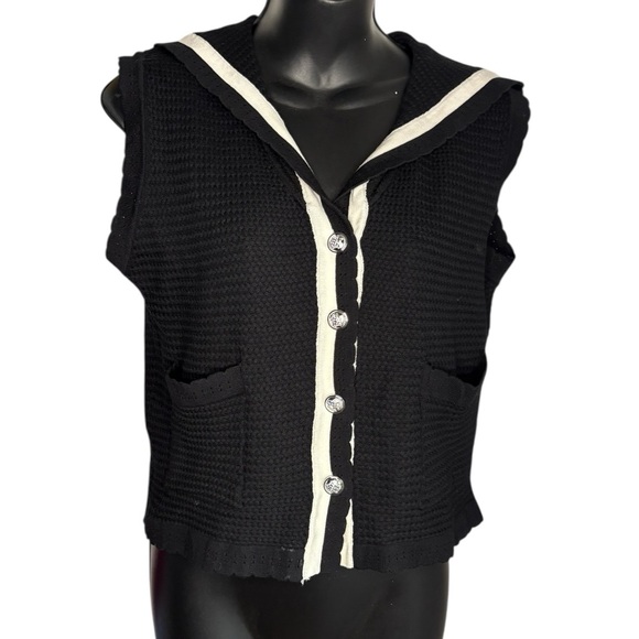 Greenwich V. Korean  style black white Collar Sleeveless Knitted vest Tank Tops - Picture 1 of 10